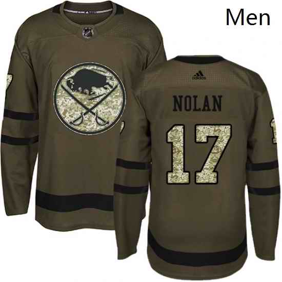 Mens Adidas Buffalo Sabres 17 Jordan Nolan Authentic Green Salute to Service NHL Jersey